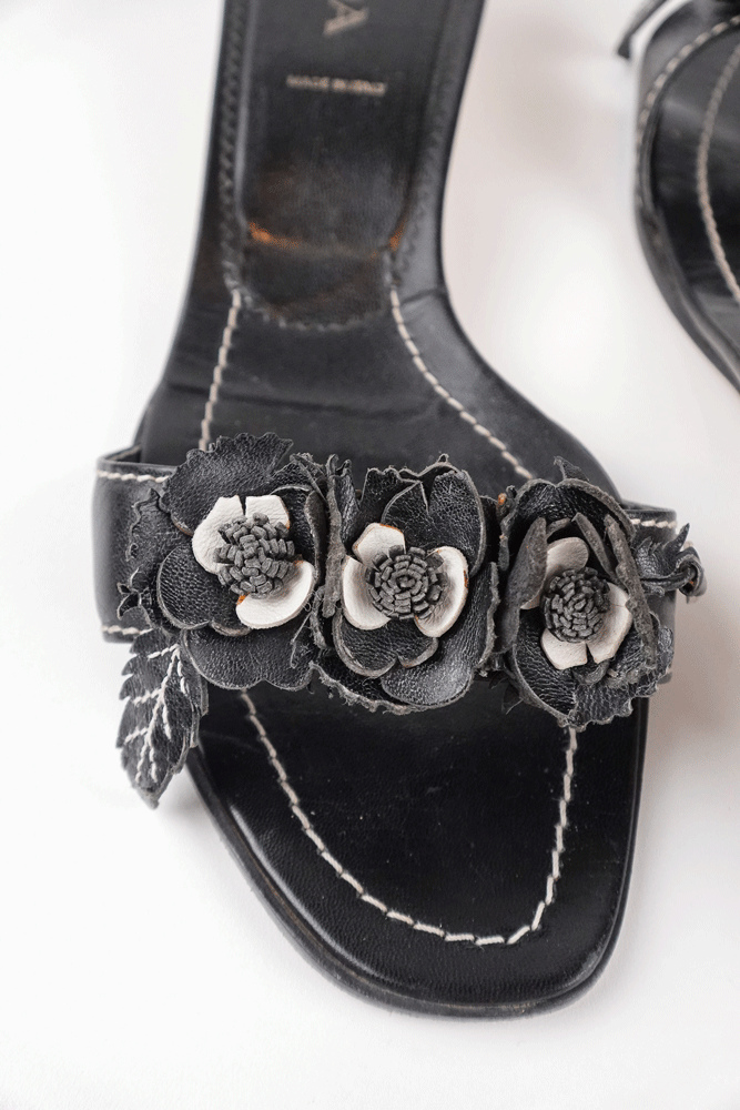 Prada 2002 Leather Flower Kitten Heels