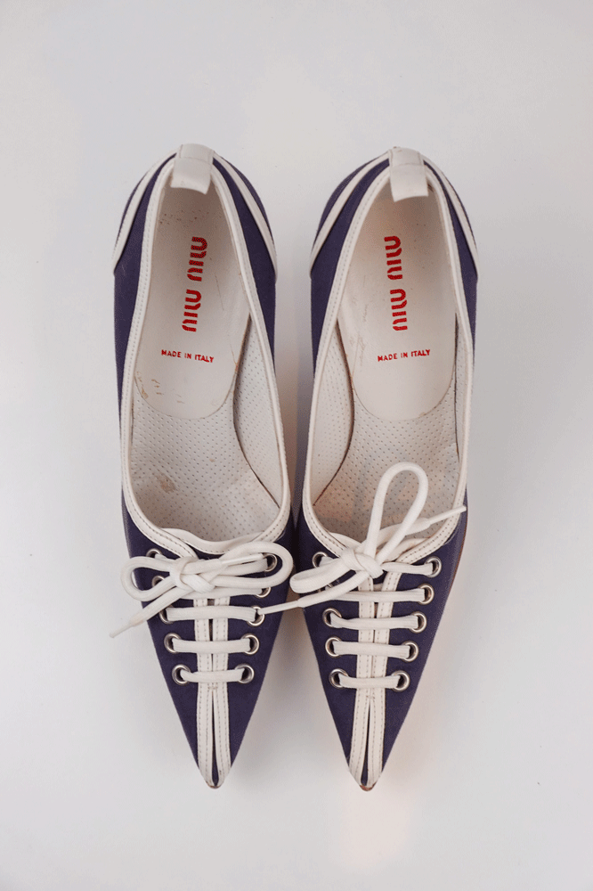 Miu Miu 2006 Navy & White Lace-Up Heels
