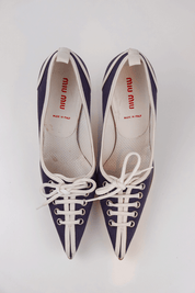 Miu Miu 2006 Navy & White Lace-Up Heels