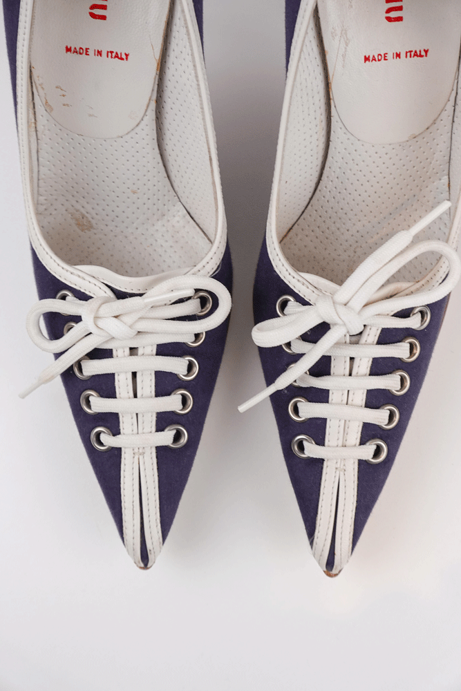 Miu Miu 2006 Navy & White Lace-Up Heels