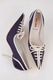 Miu Miu 2006 Navy & White Lace-Up Heels
