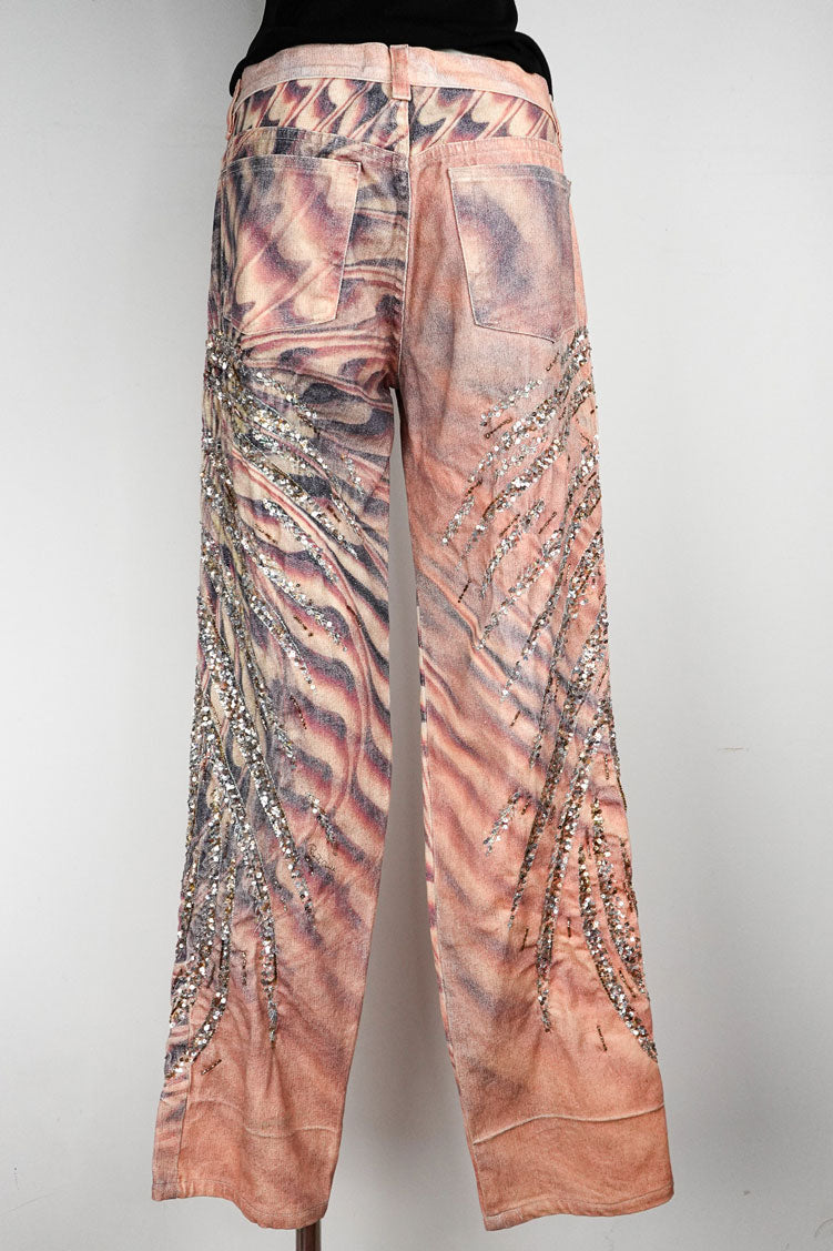 Roberto Cavalli SS 2001 Sequin Butterfly Illusion Flare Jeans – M