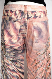 Roberto Cavalli SS 2001 Sequin Butterfly Illusion Flare Jeans – M