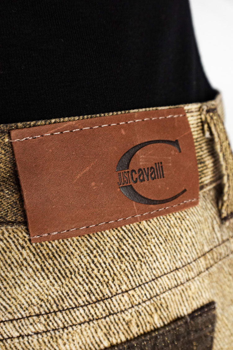 Just Cavalli 2000s Metallic Gold Flare Jeans – 30