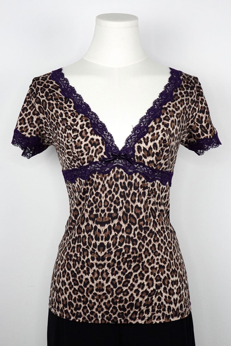 Just Cavalli 2000s Leopard & Plum Lace Baby Tee – L-XL