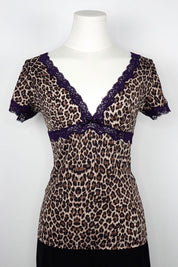 Just Cavalli 2000s Leopard & Plum Lace Baby Tee – L-XL