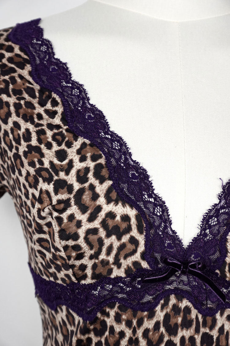 Just Cavalli 2000s Leopard & Plum Lace Baby Tee – L-XL