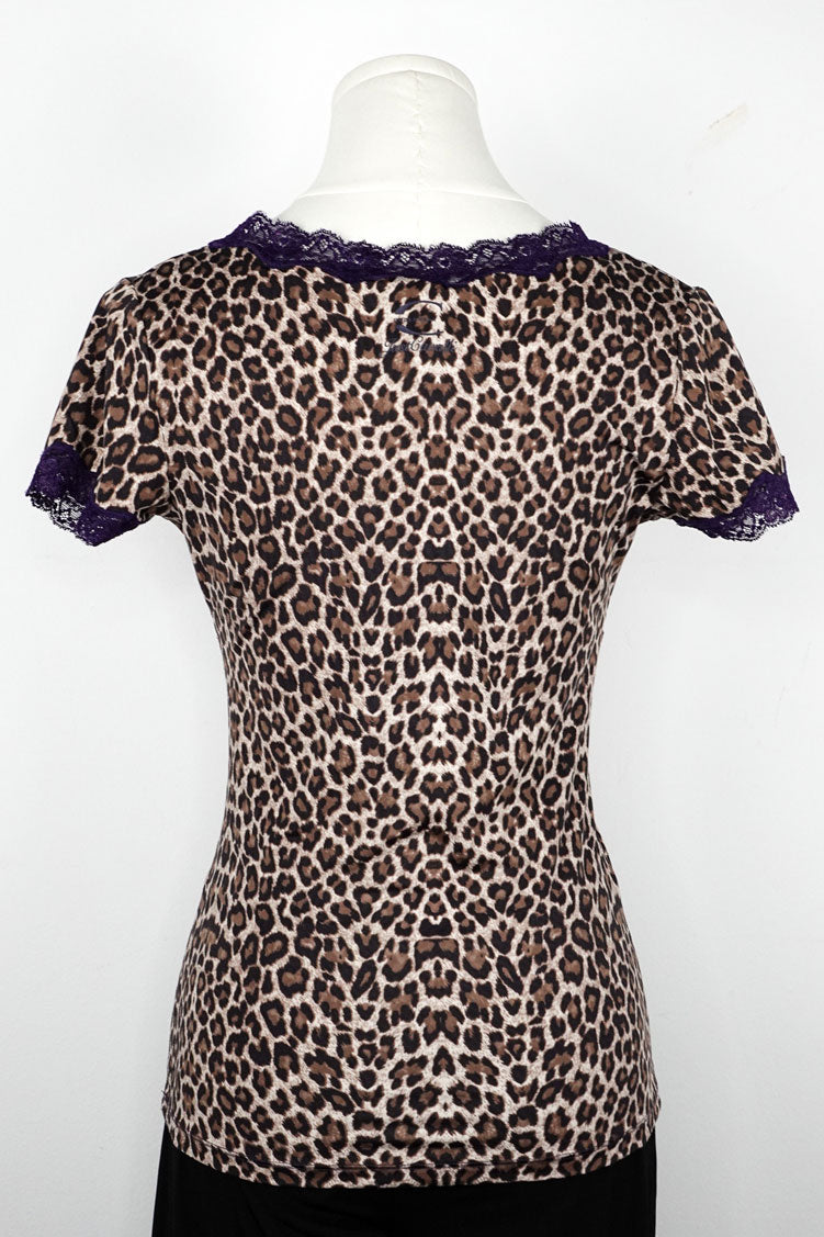 Just Cavalli 2000s Leopard & Plum Lace Baby Tee – L-XL