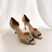 Manolo Blahnik Sedaraby Crystal d'Orsay Heels - Gold - 41