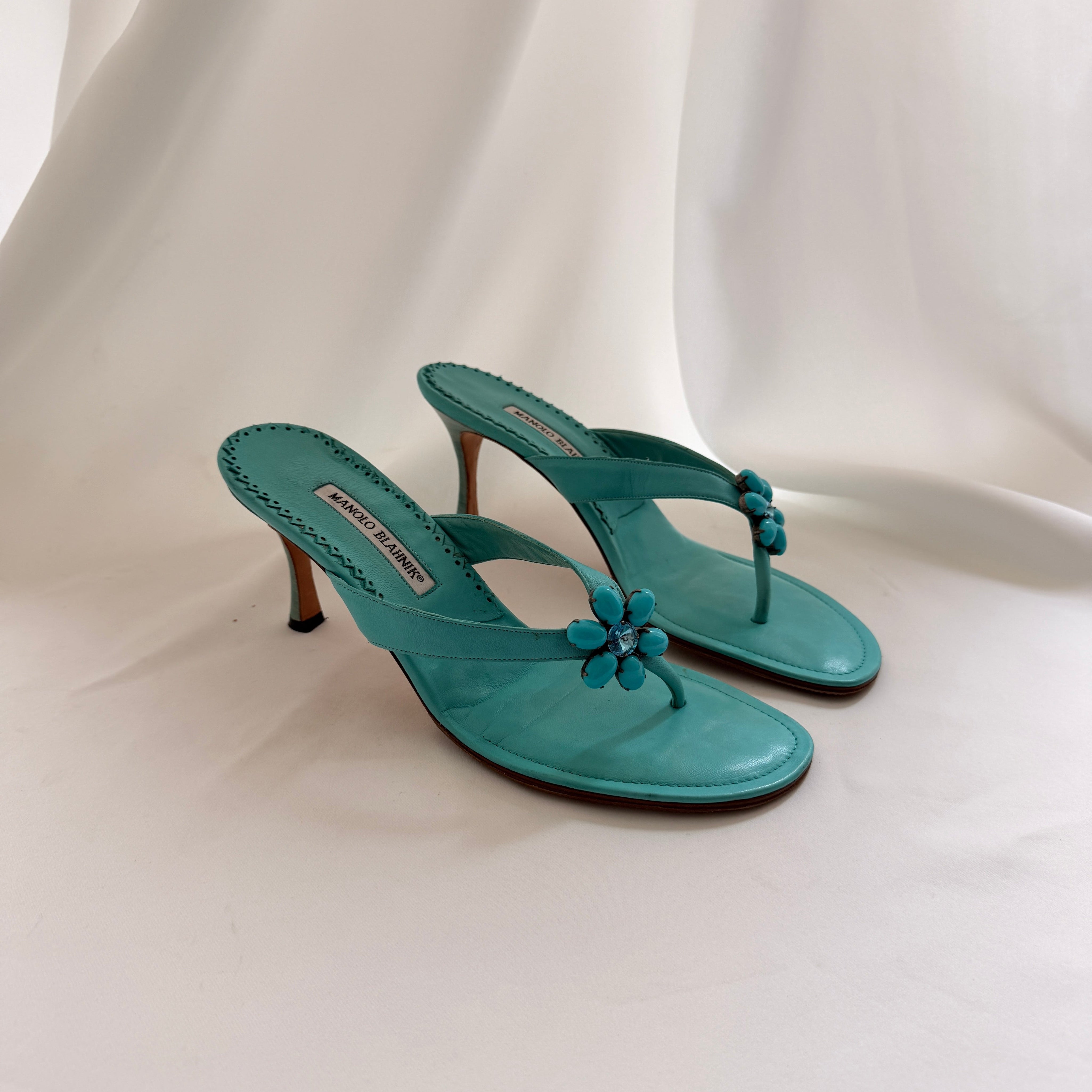 Manolo Blahnik Embellished Flip Flop Heels - EU 41