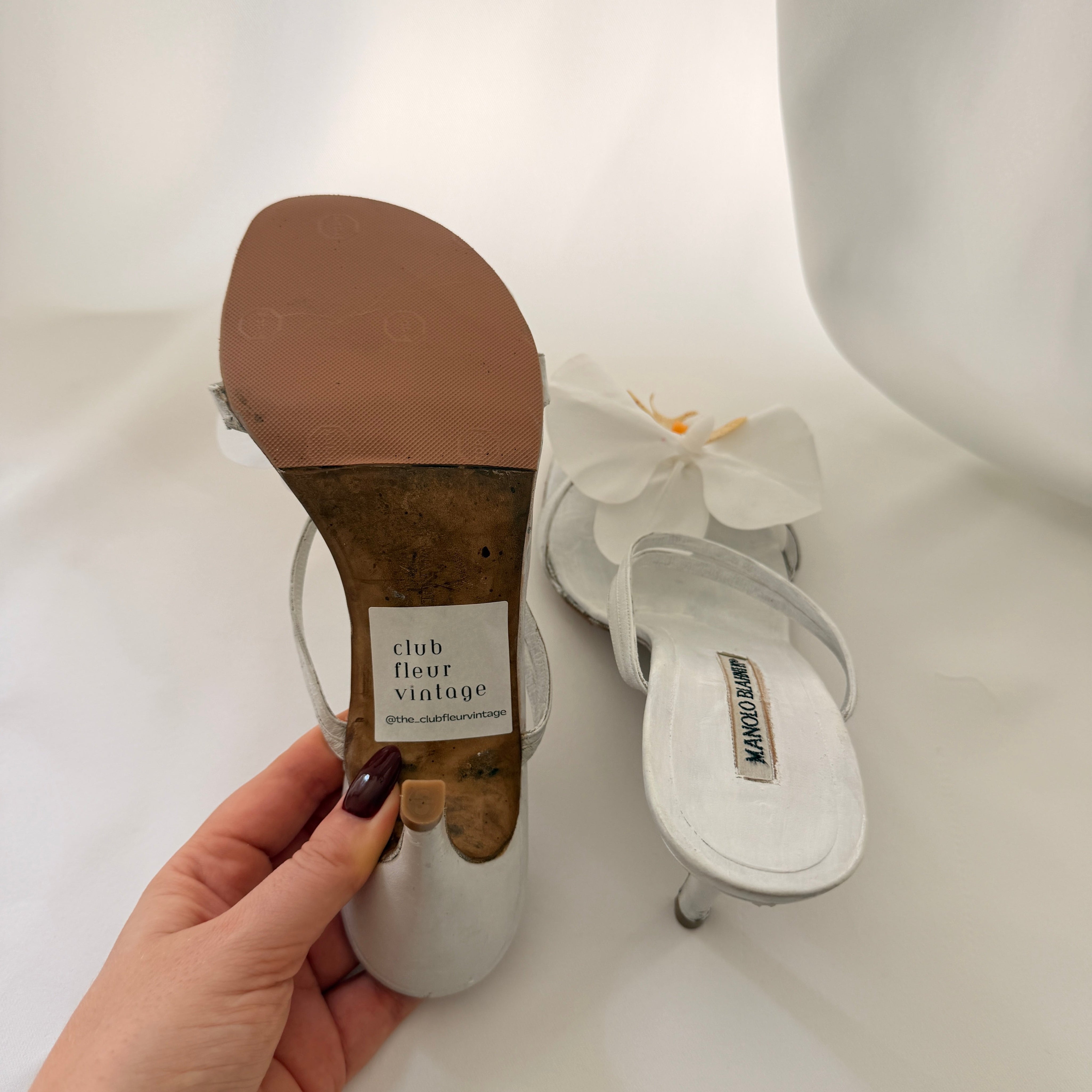 Manolo Blahnik Reworked White Orchid Heels - EU 38 / US 7