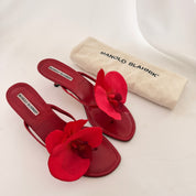 Manolo Blahnik Reworked Red Orchid Flip Flop Heels - 38