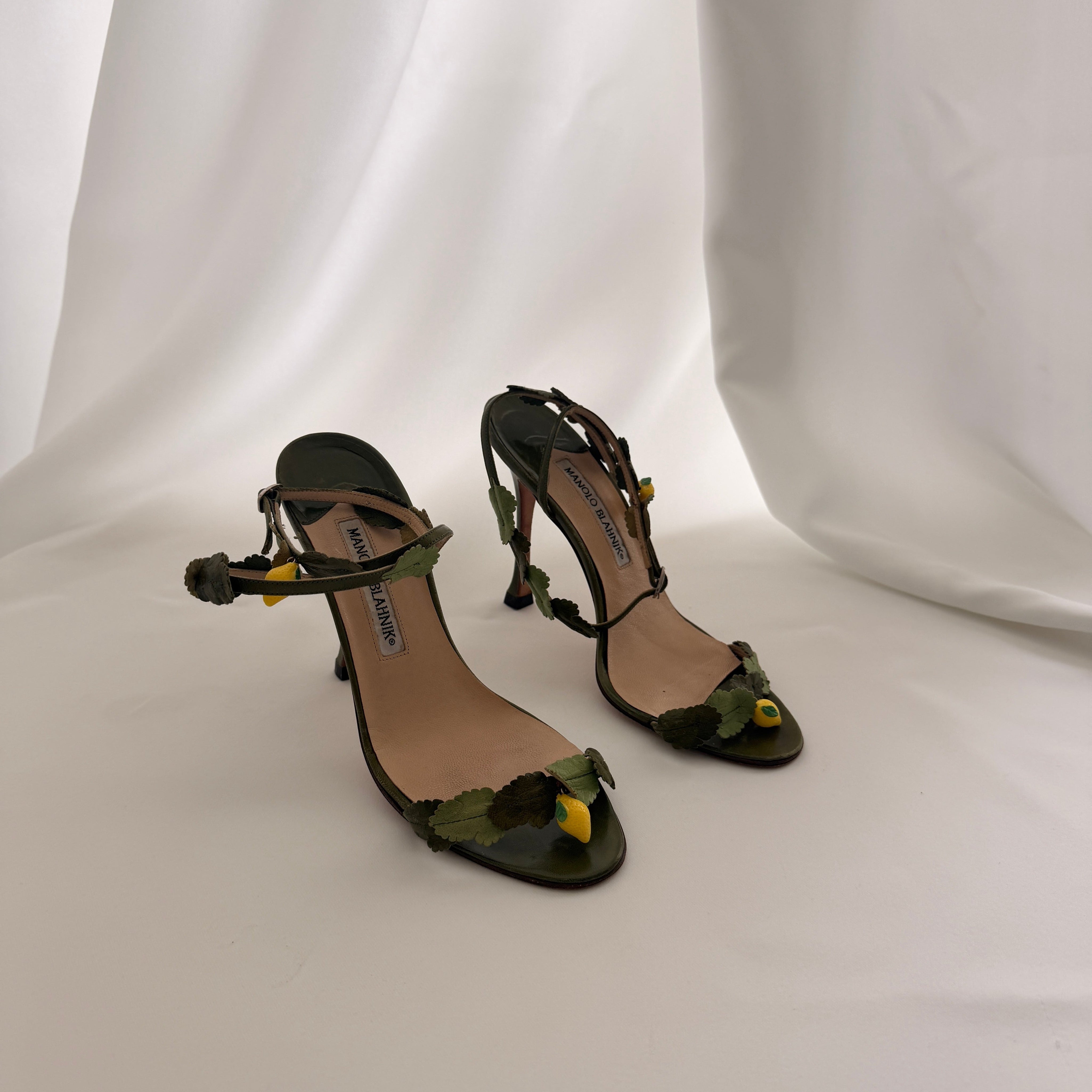 Manolo Blahnik Botanical Leaf Heels with Lemon Charms - EU 36 / US 6