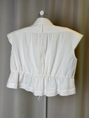 Alaïa Paris Vintage Ivory Pleated Cropped Top with Drawstring Waist - S/M