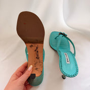 Manolo Blahnik Embellished Flip Flop Heels - EU 41