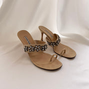 Manolo Blahnik Embellished Nude Mules - EU 40.5
