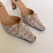 Casadei Pellame Horn Beige Croc Mules - US 8.5