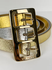 GF Ferré 2000s Gold and Silver Metallic Triple-Buckle Belt - W31-W35