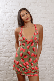 Roberto Cavalli Strawberry Print Dress Green, Red