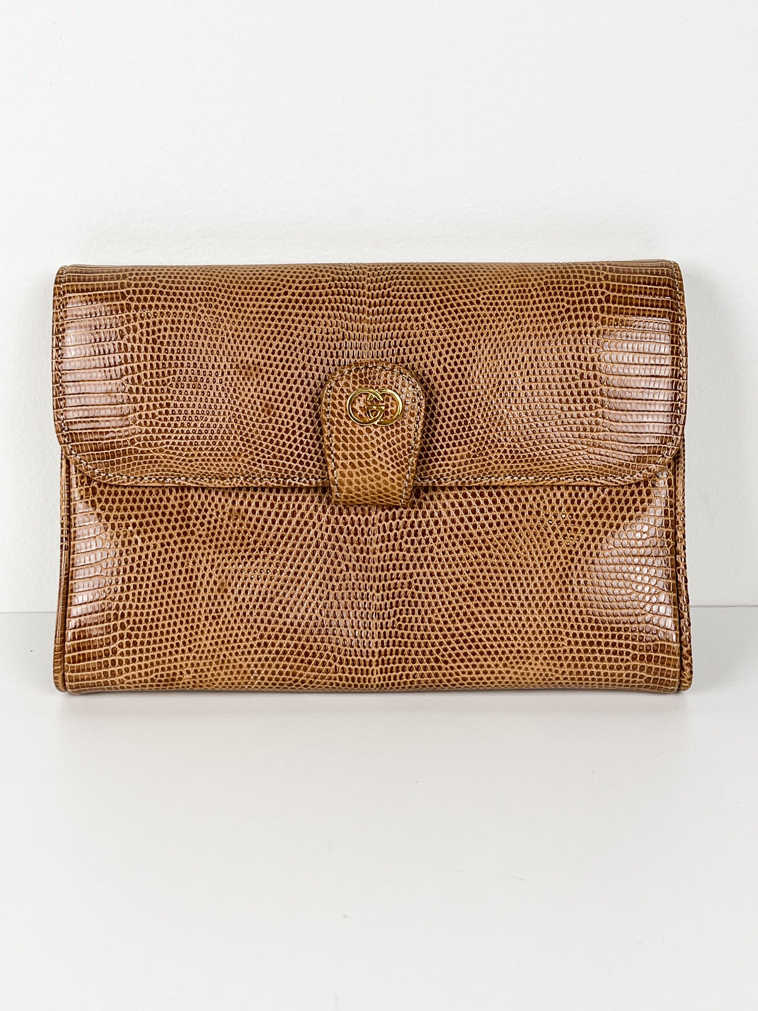 Gucci 1970s Vintage Lizard Skin Envelope Clutch