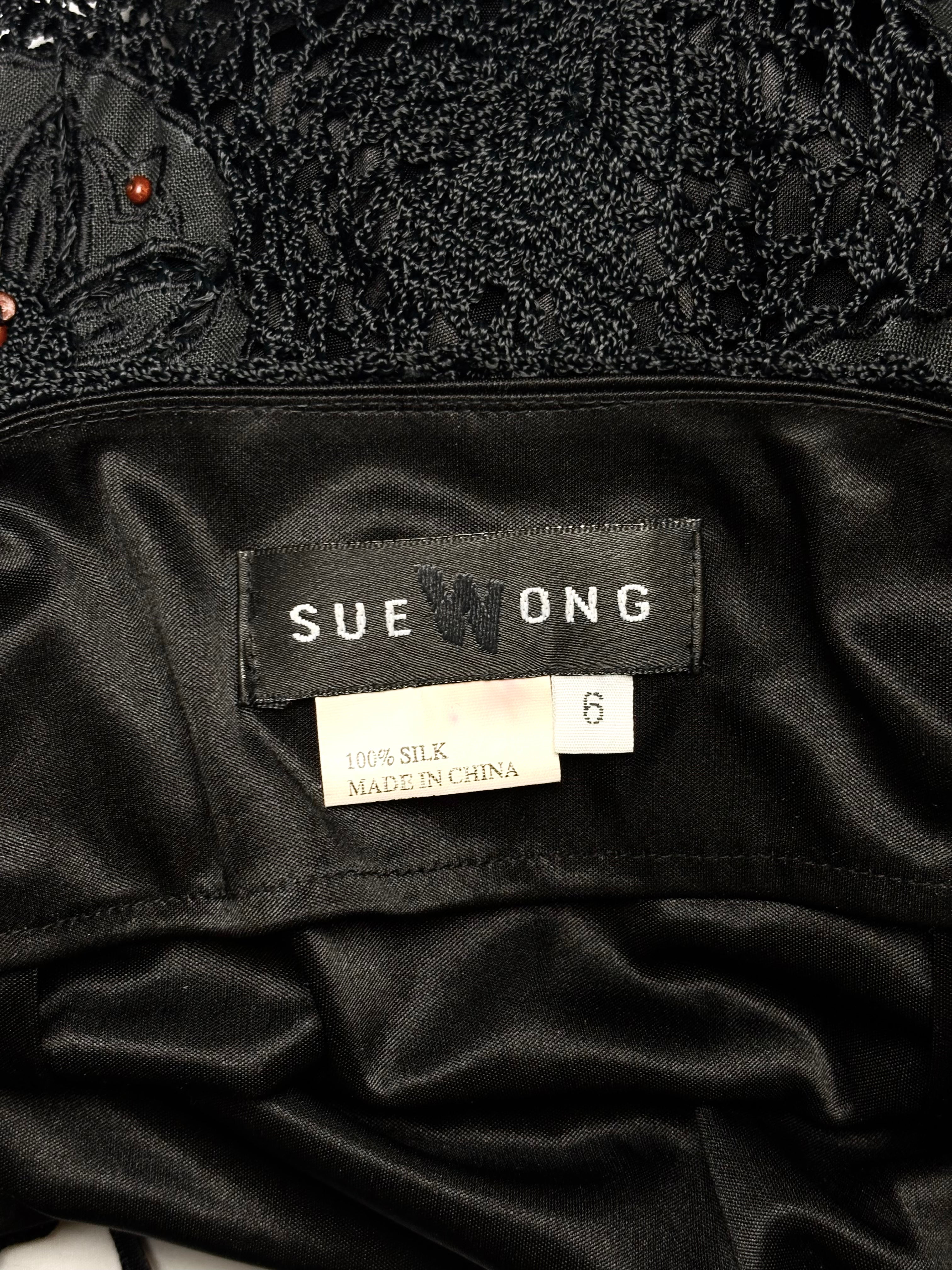 Sue Wong 2000s Black Beaded Crochet Halter Dress - S/M
