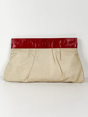 Fendi 1980s Cream Leather Red Patent Clutch