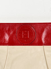 Fendi 1980s Cream Leather Red Patent Clutch