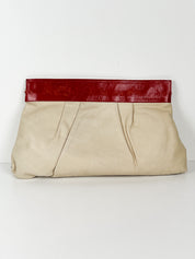 Fendi 1980s Cream Leather Red Patent Clutch