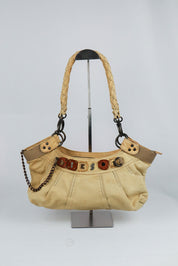 Diesel Early-2000s Beige Braided-Handle Studded Hobo