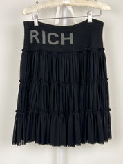 Richmond Denim 2000s Black RICH Logo Tiered Ruffle Skirt - M/L