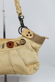 Diesel Early-2000s Beige Braided-Handle Studded Hobo