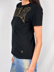 Richmond Denim 2000s Black "RICH" Gold Gothic Graphic Tee - S