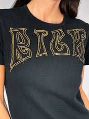 Richmond Denim 2000s Black "RICH" Gold Gothic Graphic Tee - S