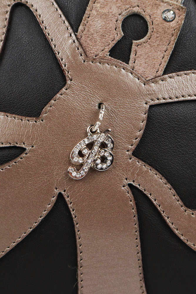 Blumarine 2000s Rose and Ribbon Black Leather Shoulder Bag