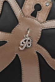 Blumarine 2000s Rose and Ribbon Black Leather Shoulder Bag