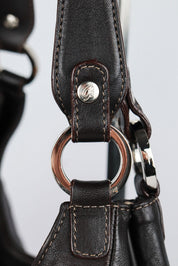 Blumarine 2000s Rose and Ribbon Black Leather Shoulder Bag