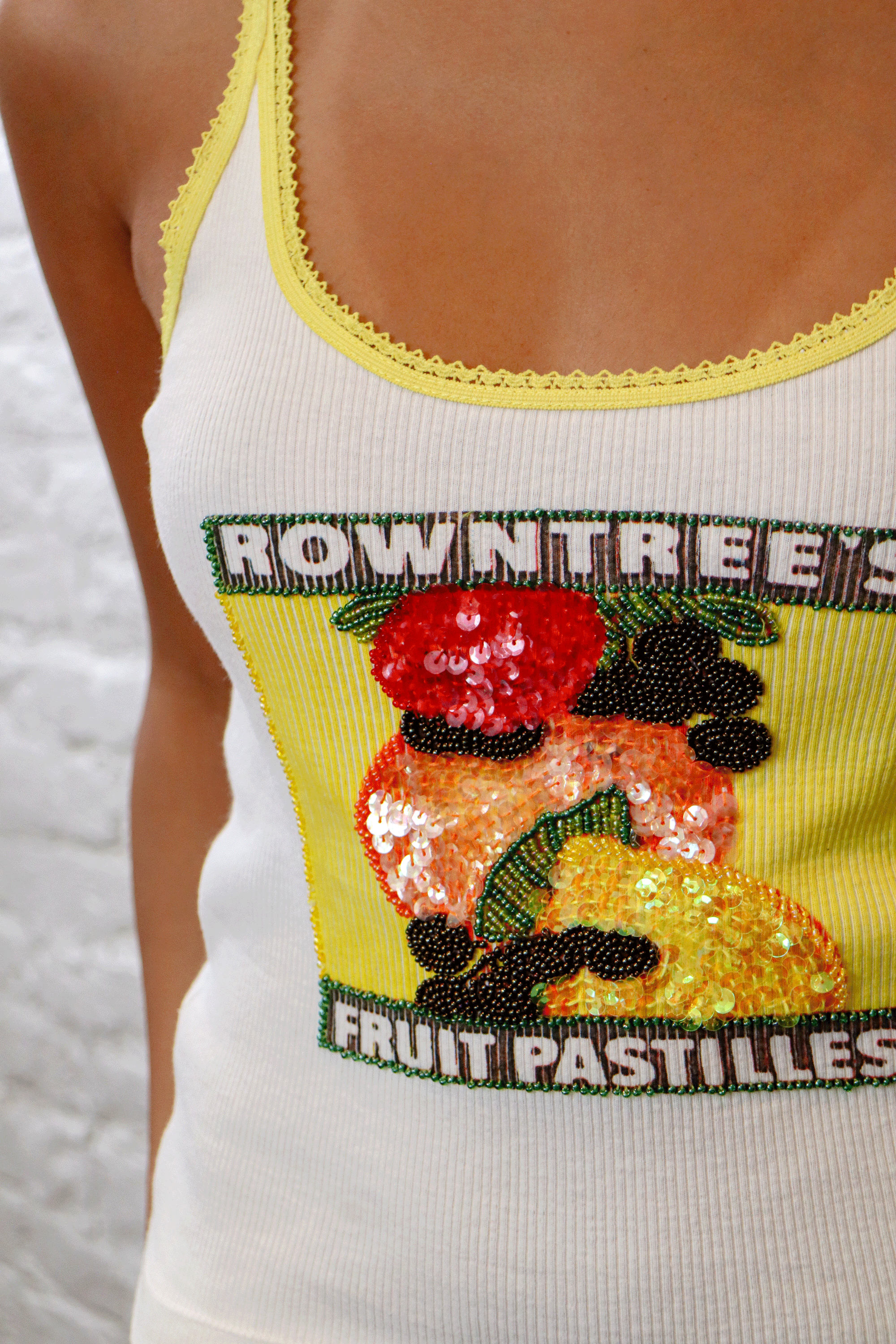 Pinko "Rowntree'S" Embroidered Fruit Motif Tank Top White, Yellow