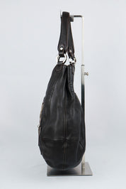 Blumarine 2000s Rose and Ribbon Black Leather Shoulder Bag