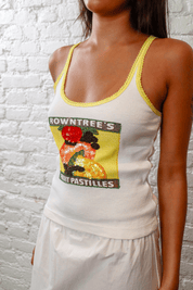 Pinko "Rowntree'S" Embroidered Fruit Motif Tank Top White, Yellow