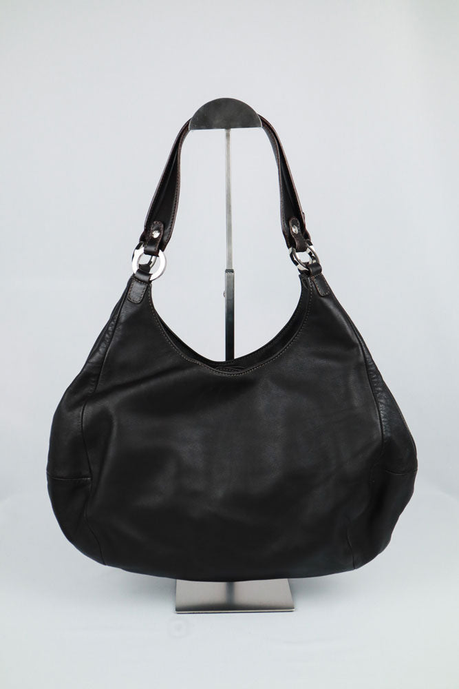 Blumarine 2000s Rose and Ribbon Black Leather Shoulder Bag