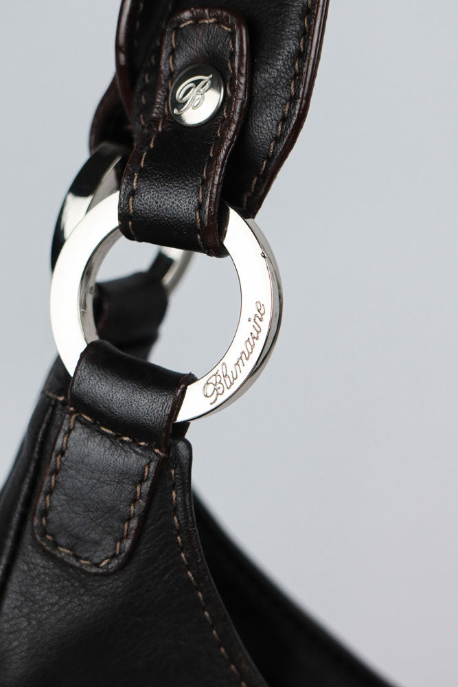 Blumarine 2000s Rose and Ribbon Black Leather Shoulder Bag