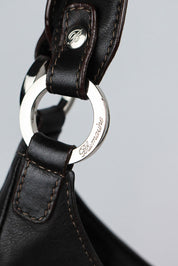 Blumarine 2000s Rose and Ribbon Black Leather Shoulder Bag