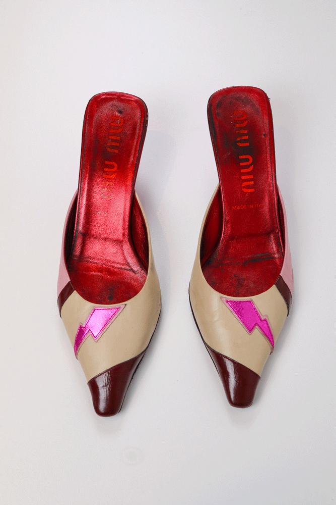 Miu Miu 2003 Lightning Bolt Leather Kitten Heels