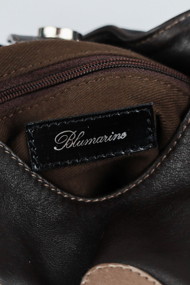 Blumarine 2000s Rose and Ribbon Black Leather Shoulder Bag