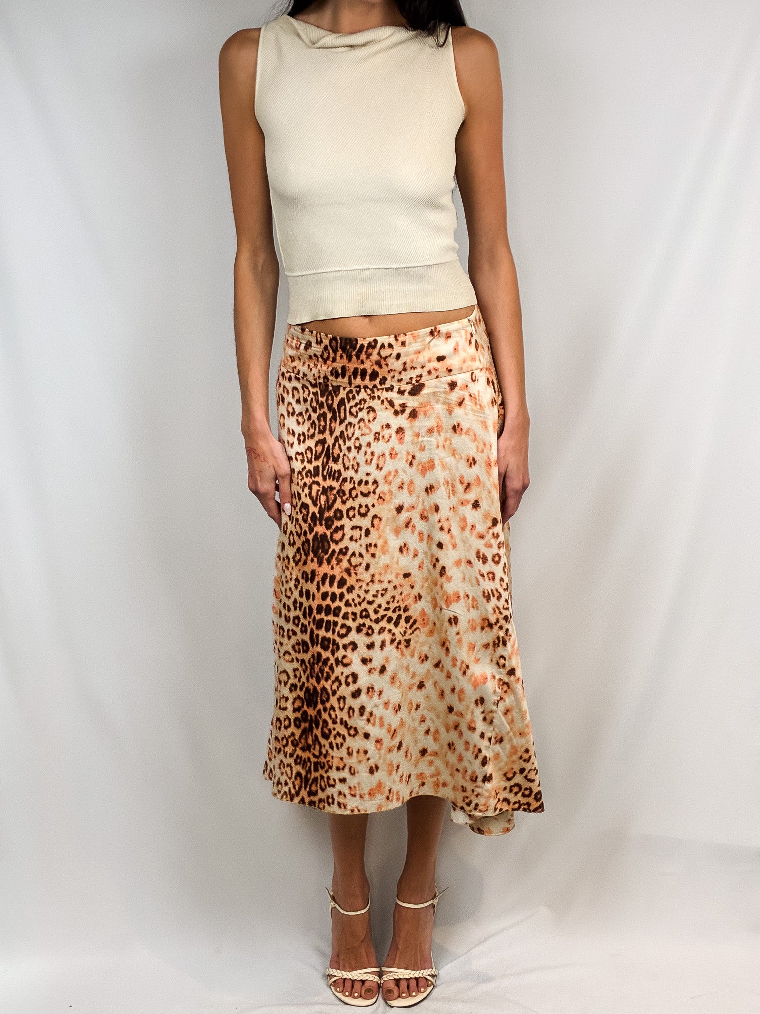 Roberto Cavalli Class 2000s Leopard Print Midi Skirt - S/M