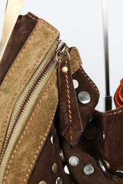 Kenzo 2000s Brown & Turquoise Studded Suede Bag