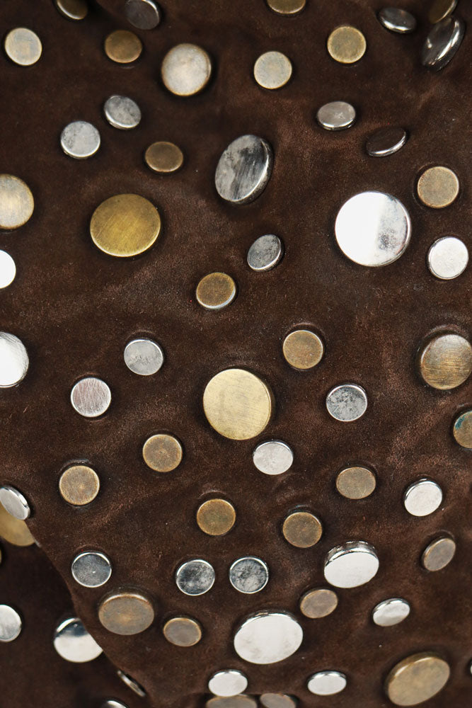 Kenzo 2000s Brown & Turquoise Studded Suede Bag