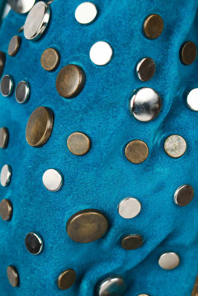 Kenzo 2000s Brown & Turquoise Studded Suede Bag