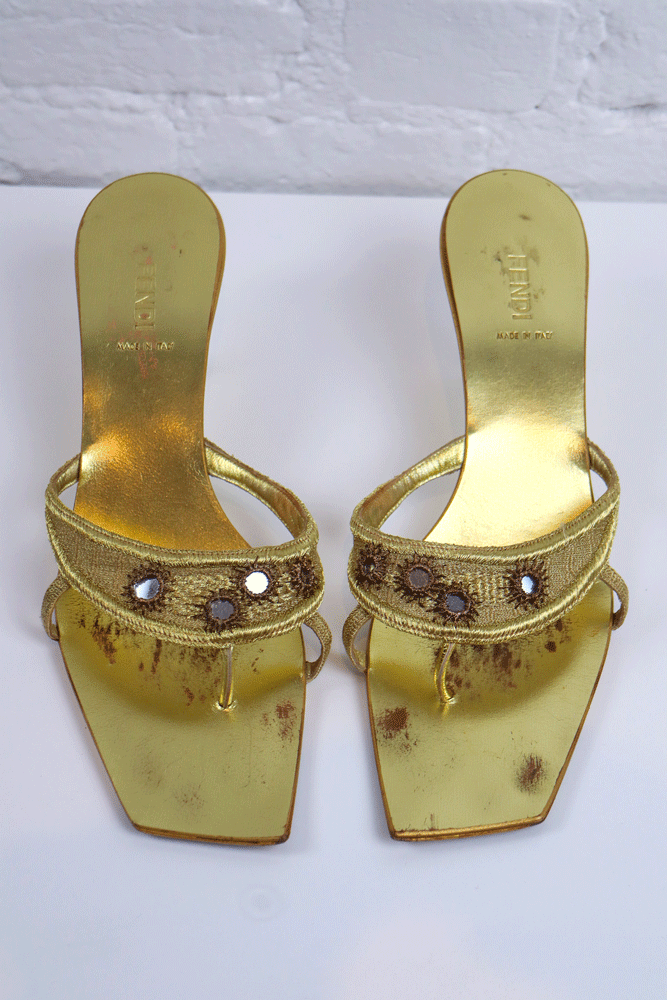 Fendi 2003 Gold Mirror Sandals