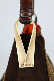 Kenzo 2000s Brown & Turquoise Studded Suede Bag